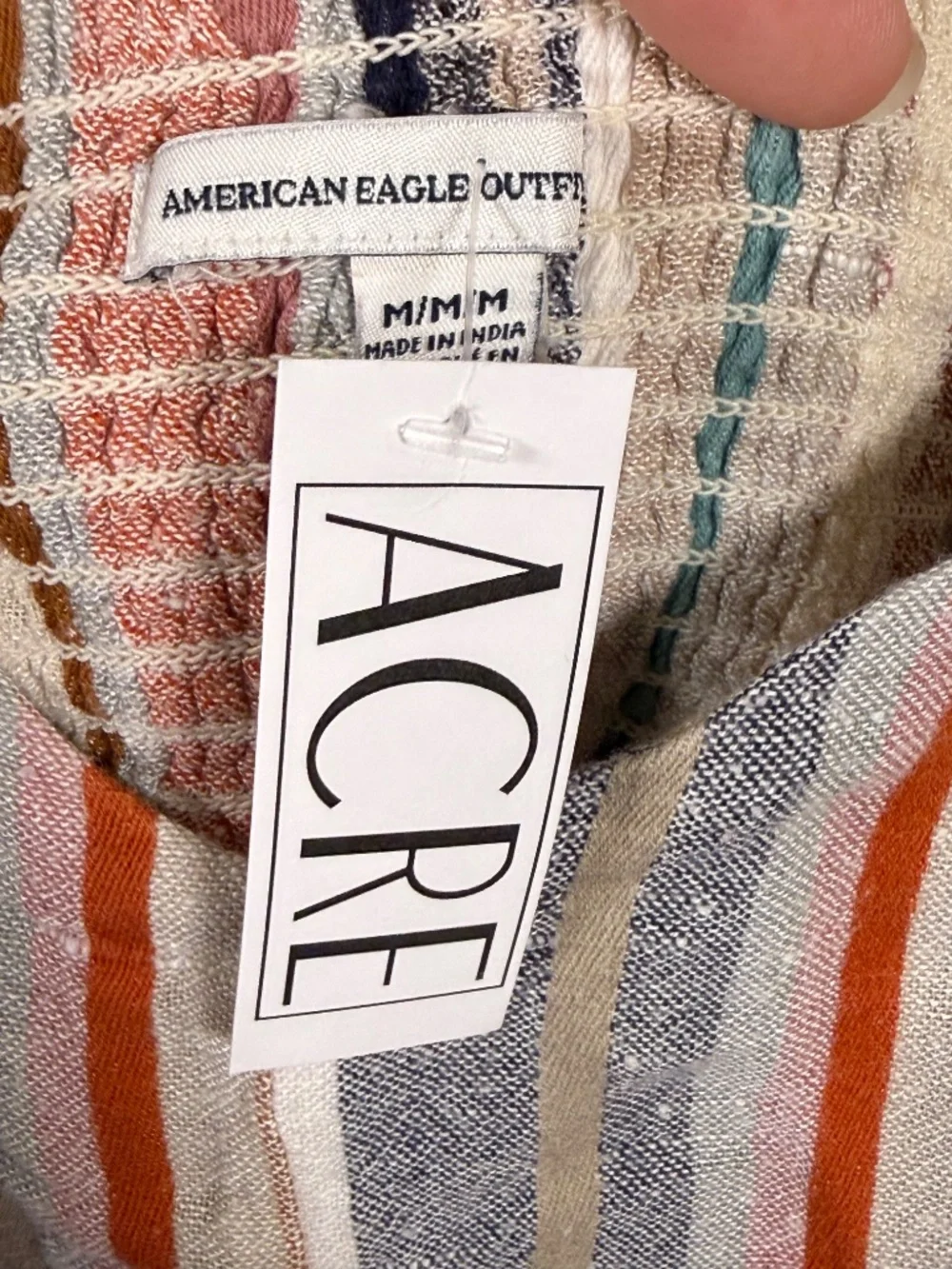 American Eagle Striped Linen Blend Cutout Romper Medium